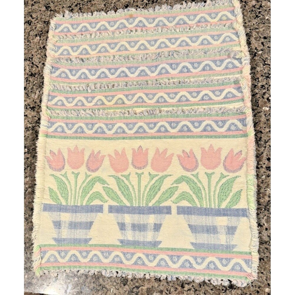 Vintage Woven Tapestry Placemats Set of 6 Floral Tulip Geometric Folk Art 1980s